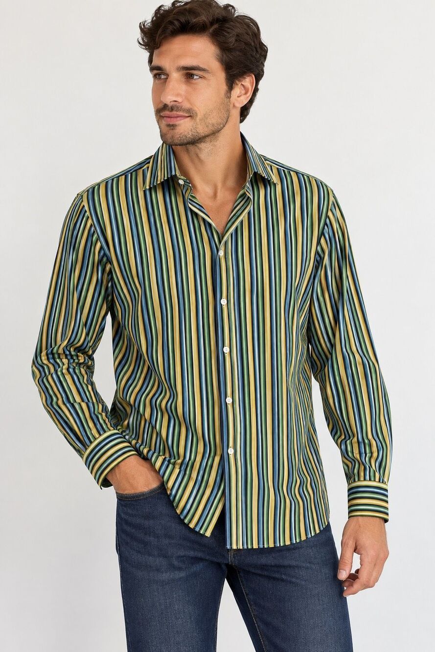 ETRO Milano Mens Multicolor Striped Cotton Button Down Shirt Italy L